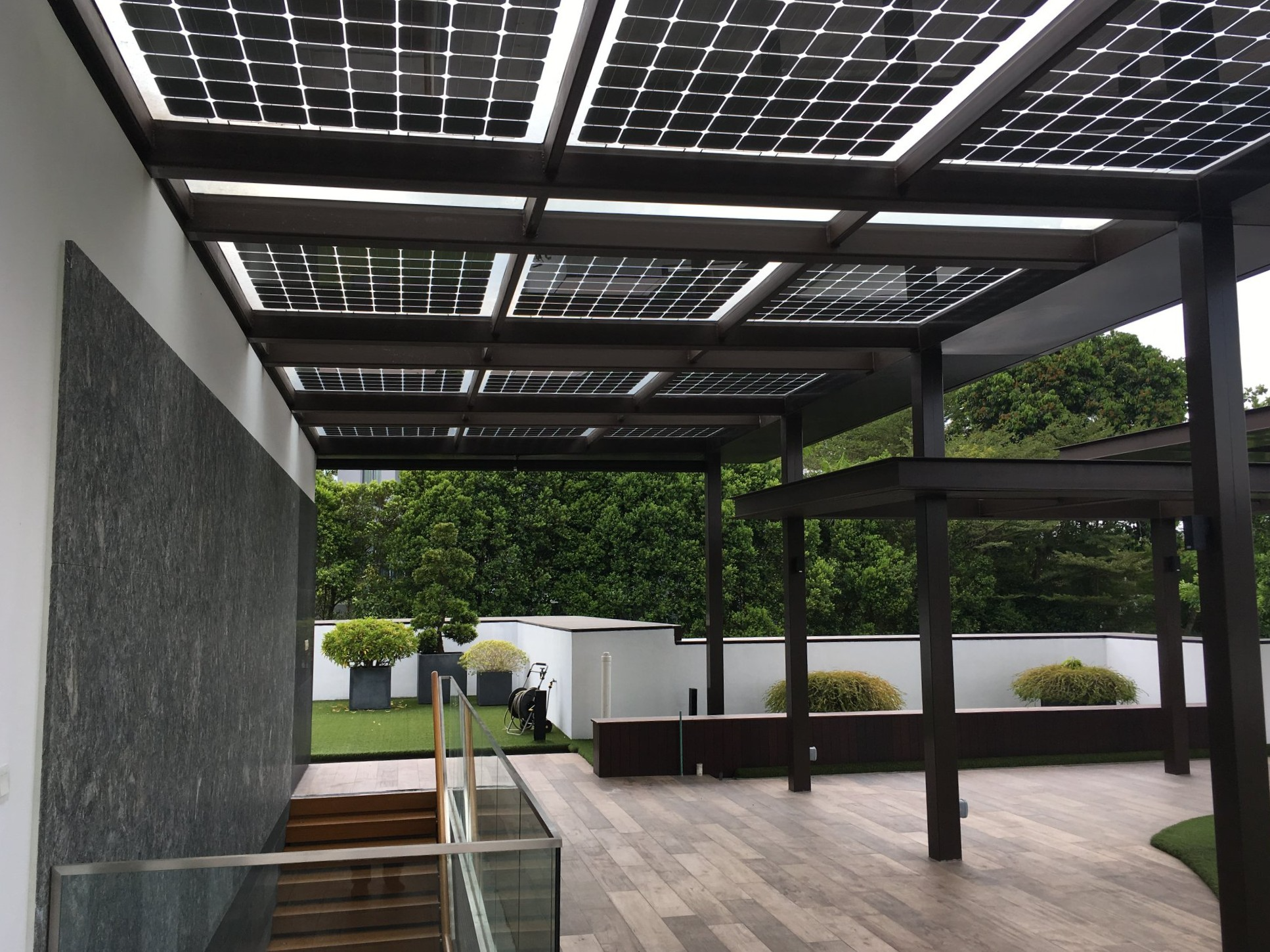 Balcony view with solar roof